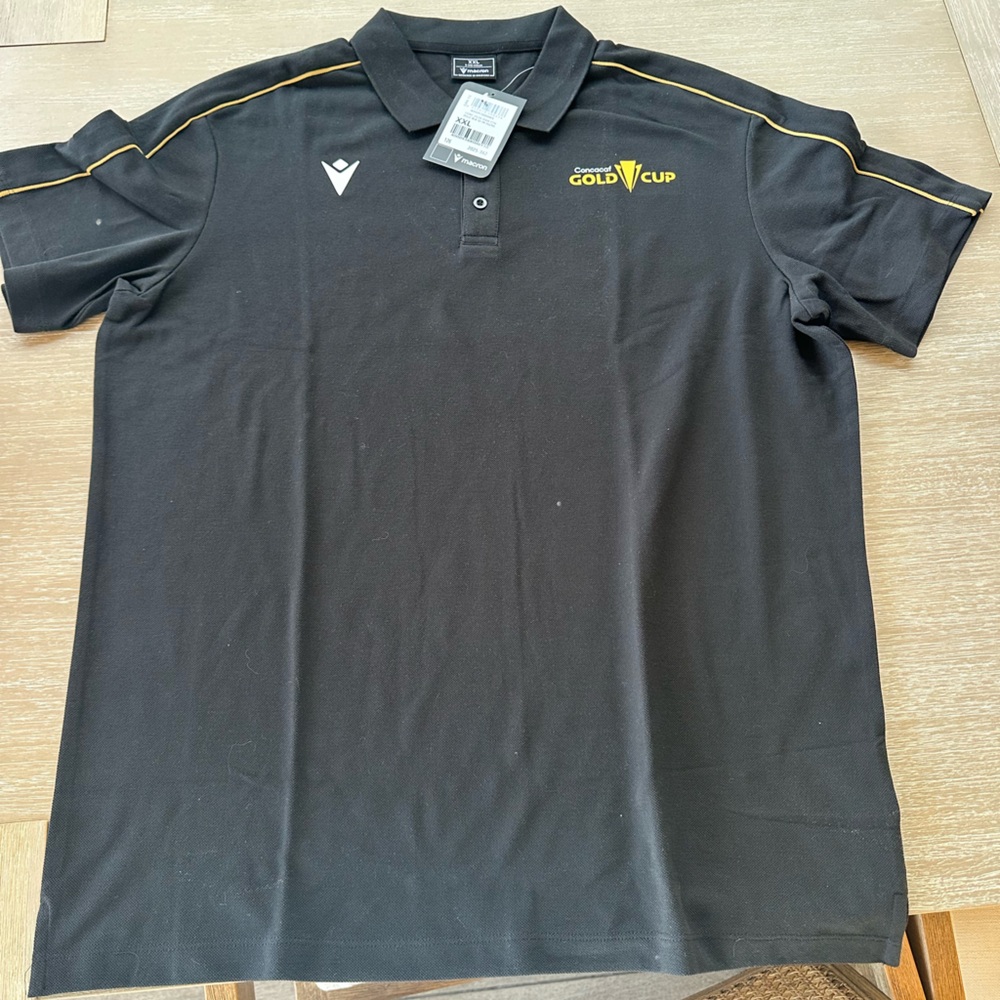 NWT Macron Soccer Concocaf Official Gold Cup Polo Shirt Black 100% Cotton XXL